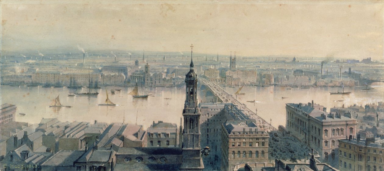 Näkymä Lontooseen etelään katsovalta monumentilta, 1848 tekijältä Carl Haag