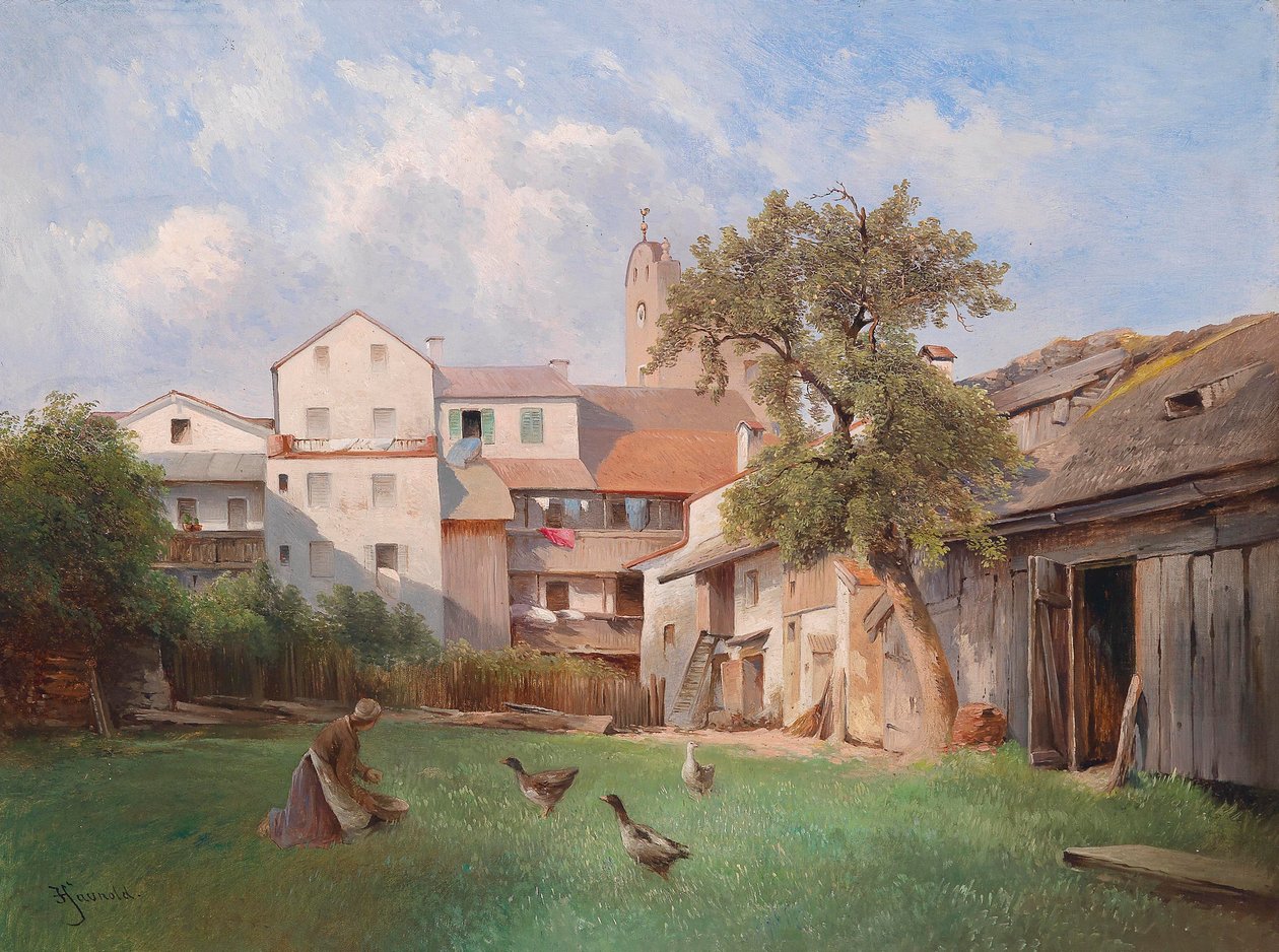 Carl Haunoldin piha saippuakoneen talossa Tittmoningissa 1907 tekijältä Carl Haunold