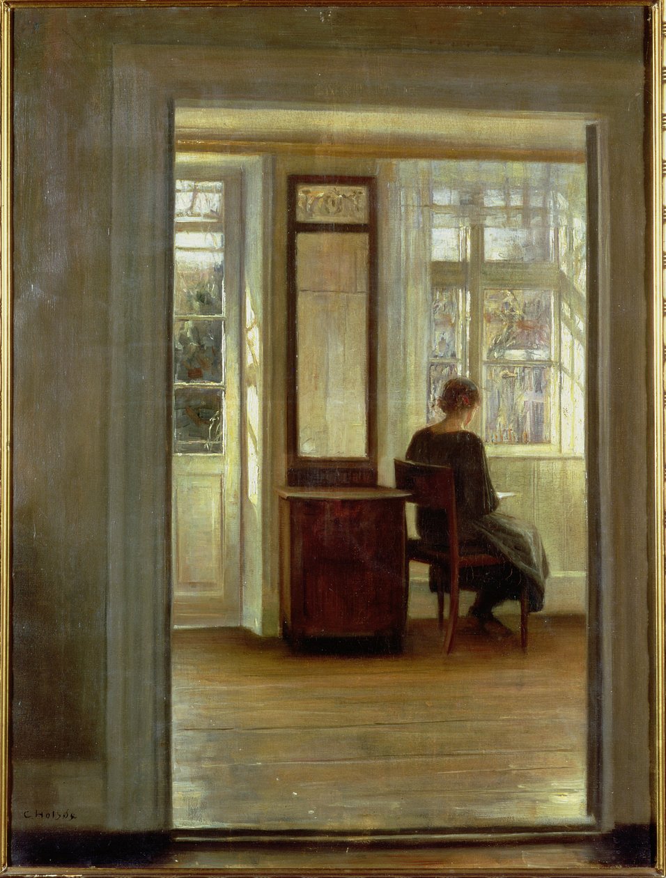 Nainen sisätiloissa (öljy kankaalle) tekijältä Carl Holsoe