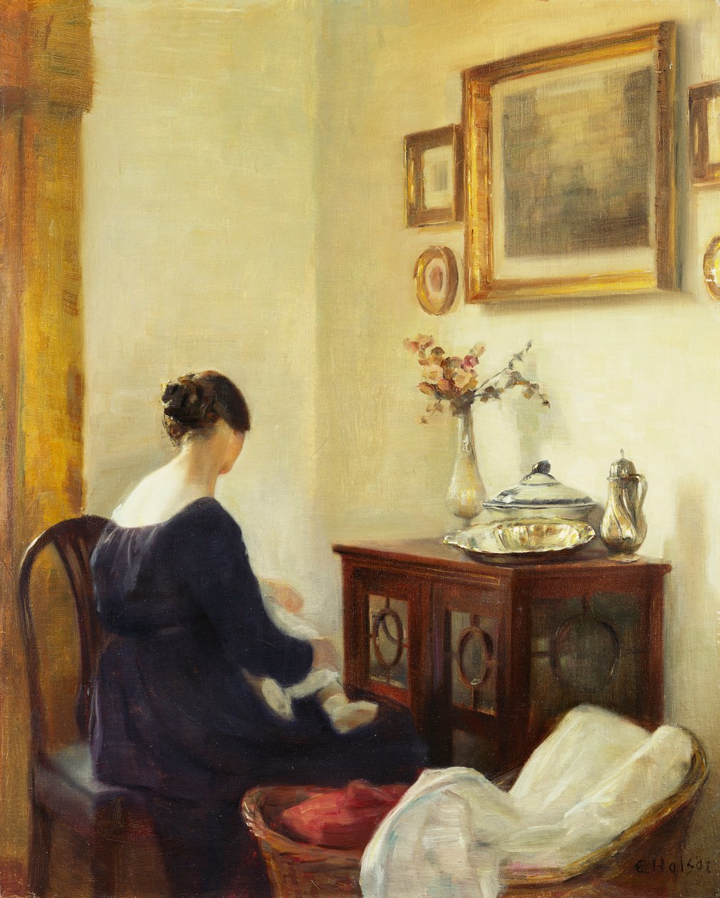 Äiti ja lapsi sisätiloissa (öljy kankaalle) tekijältä Carl Holsoe