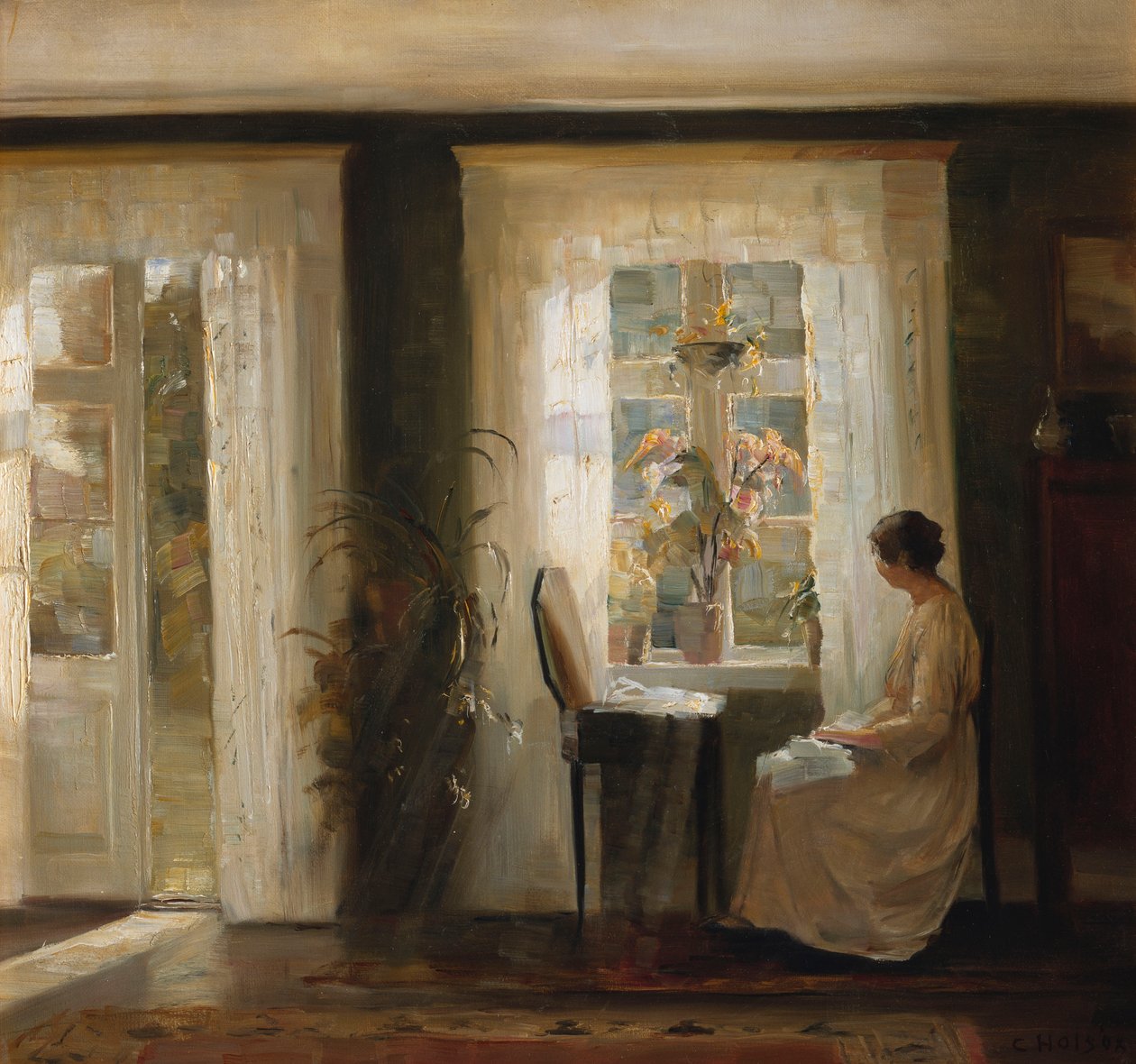Nainen aurinkoisessa ikkunassa (öljy kankaalle) tekijältä Carl Holsoe