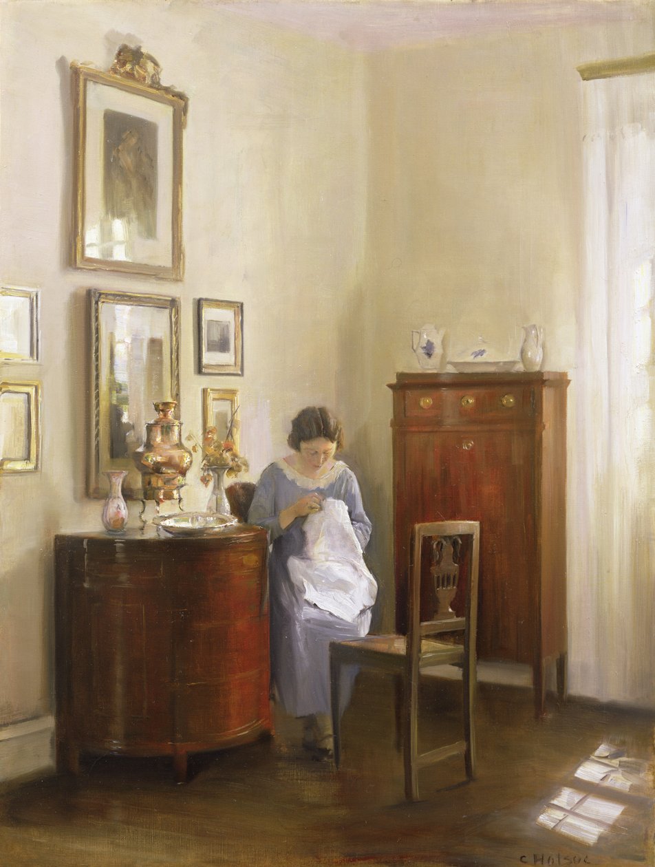Sisustus Lady Sewingin kanssa, n. 1910 tekijältä Carl Holsoe