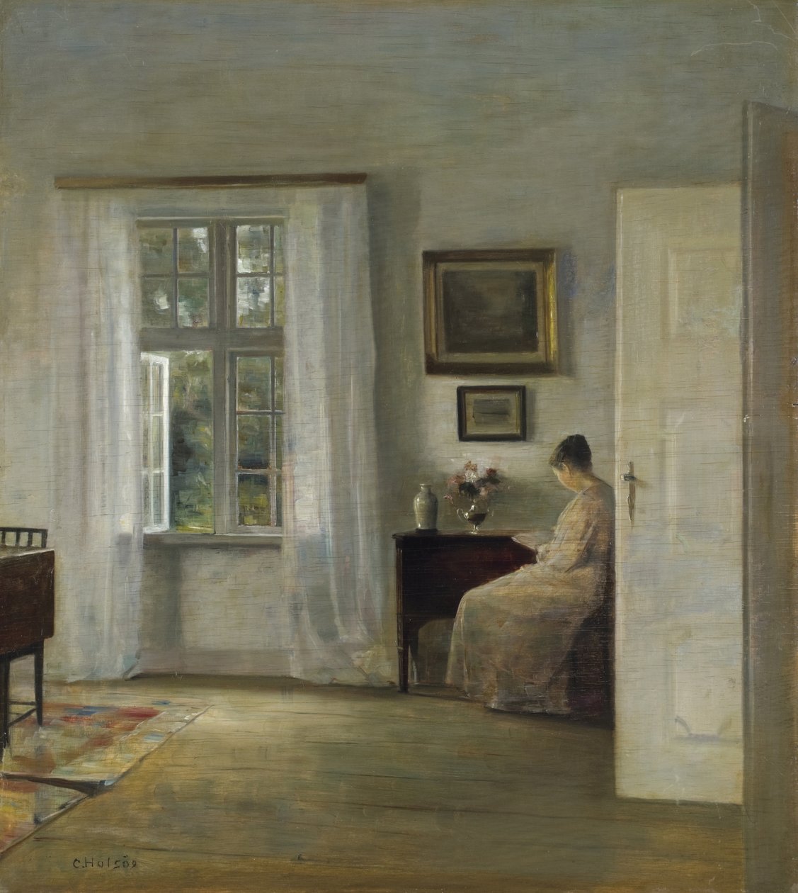 The Reader par Holsoe, Carl (1863-1935), - Öljy puulle, 70x62,5 - Yksityiskokoelma tekijältä Carl Holsoe