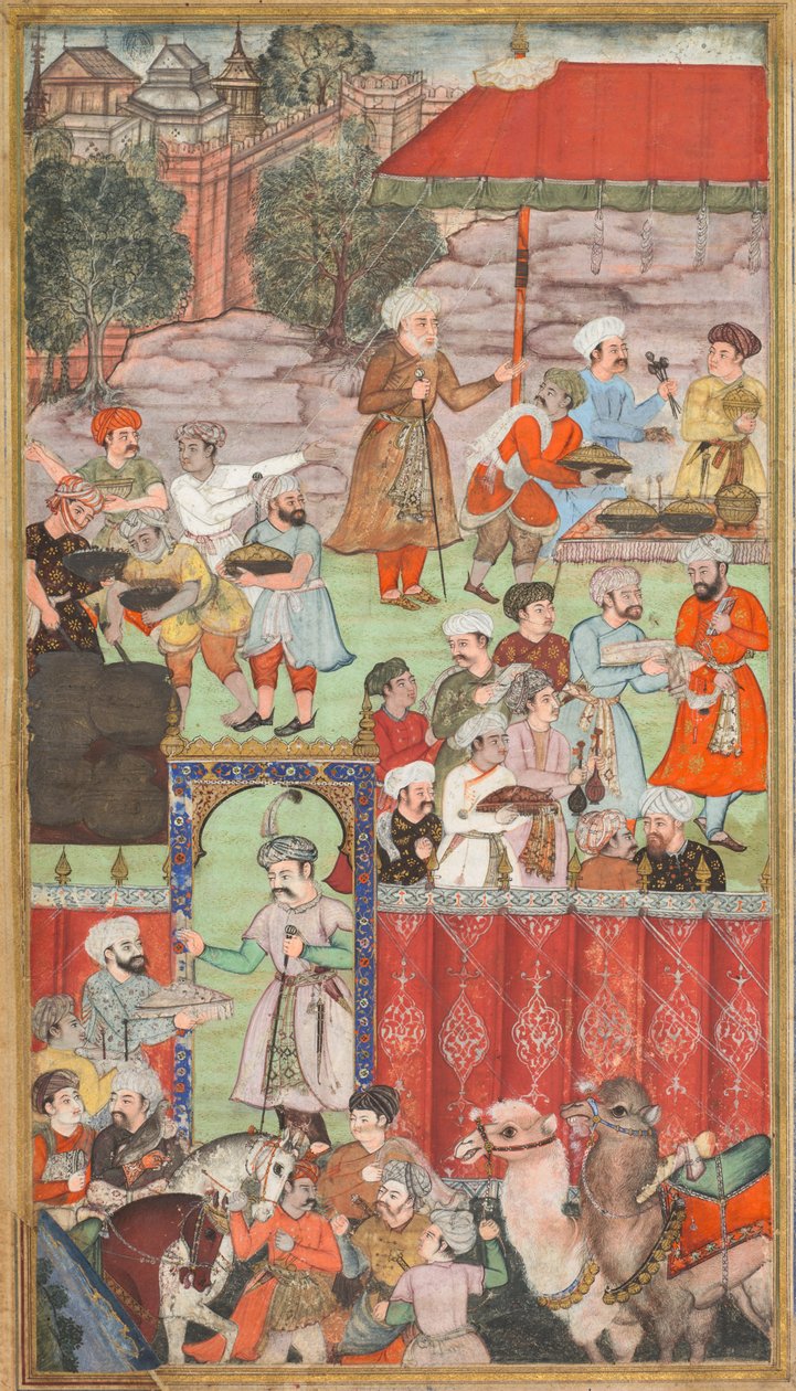 Pidot Baburille, jonka hänen veljensä Jahangir Mirza isännöi Ghaznissa toukokuussa 1505, Babur-namasta (Baburin muistelmat) tekijältä Carl Julius Rieden