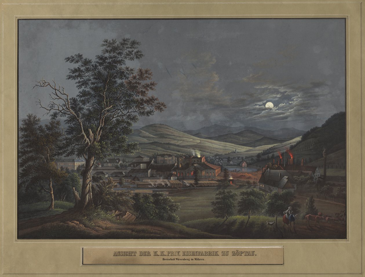 Näkymä K. K.:n yksityiselle rautatehtaalle Zöptaussa, n. 1850. tekijältä Carl Julius Rieden