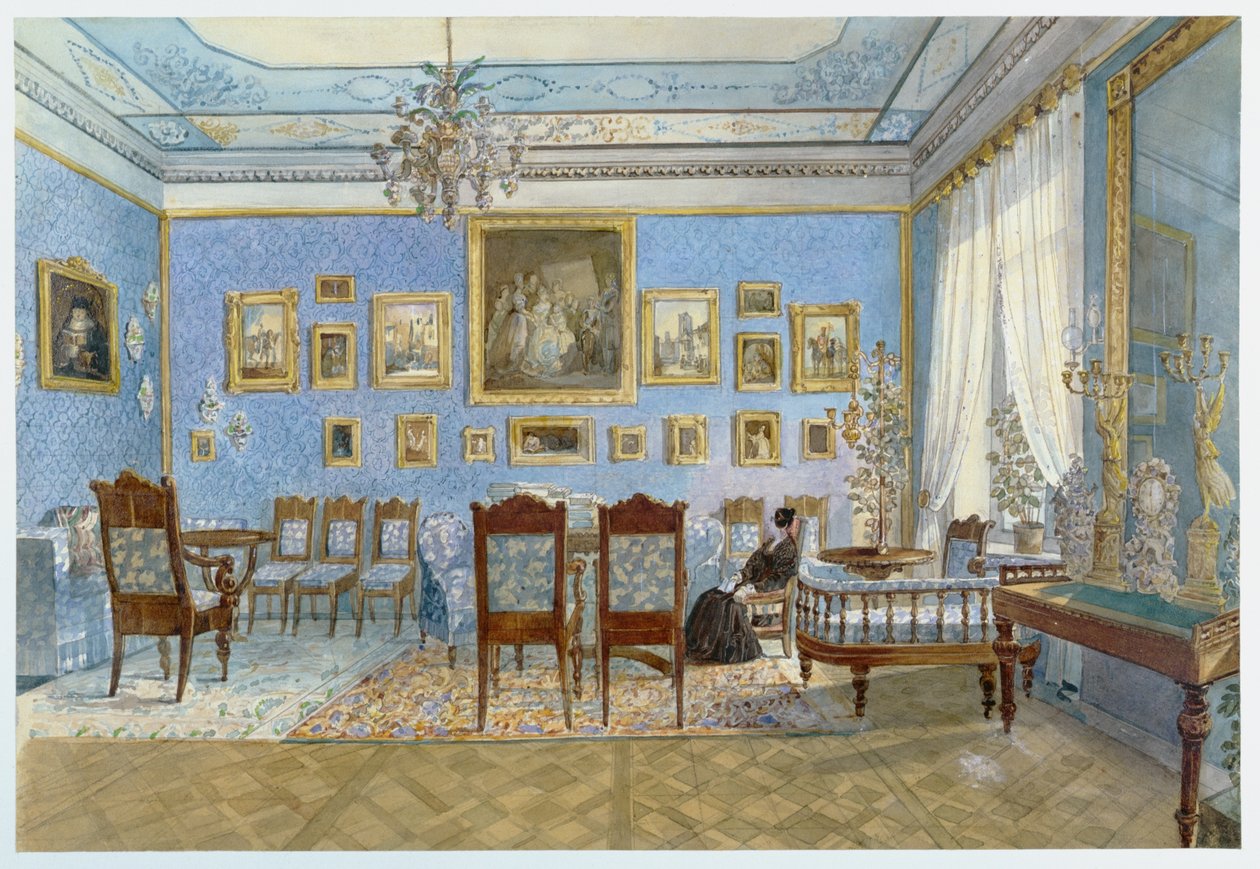 Madame Hanskan (1801-82) salonki Pietarissa (wc paperilla) tekijältä Carl Kollmann