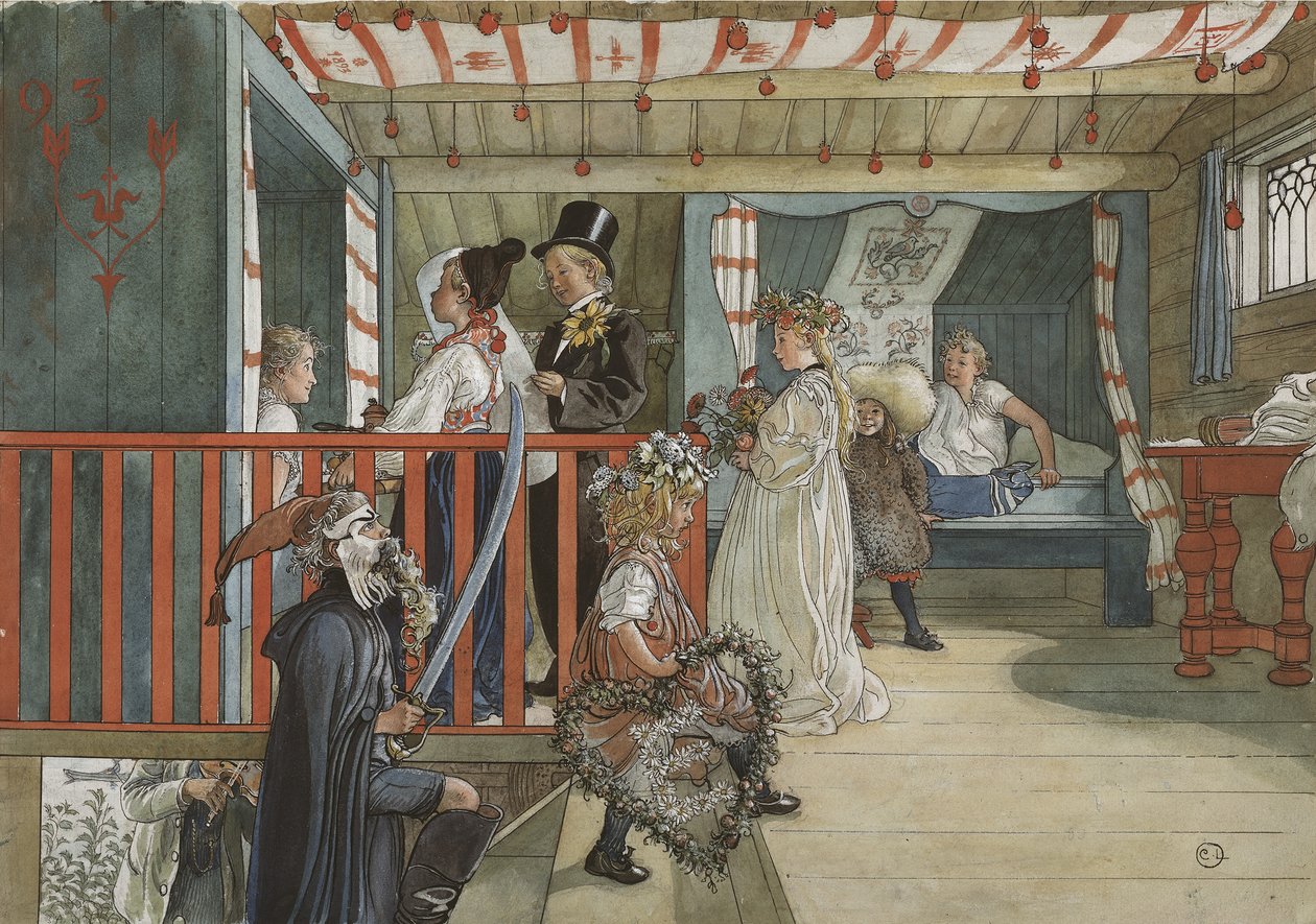 A Day of Celebration, A Home -sarjasta, n. 1895 (akvarelli paperille) tekijältä Carl Larsson