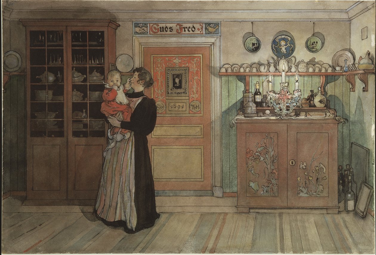 Joulun ja uudenvuoden välillä, A Home -sarjasta, n. 1895 (wc paperilla) tekijältä Carl Larsson