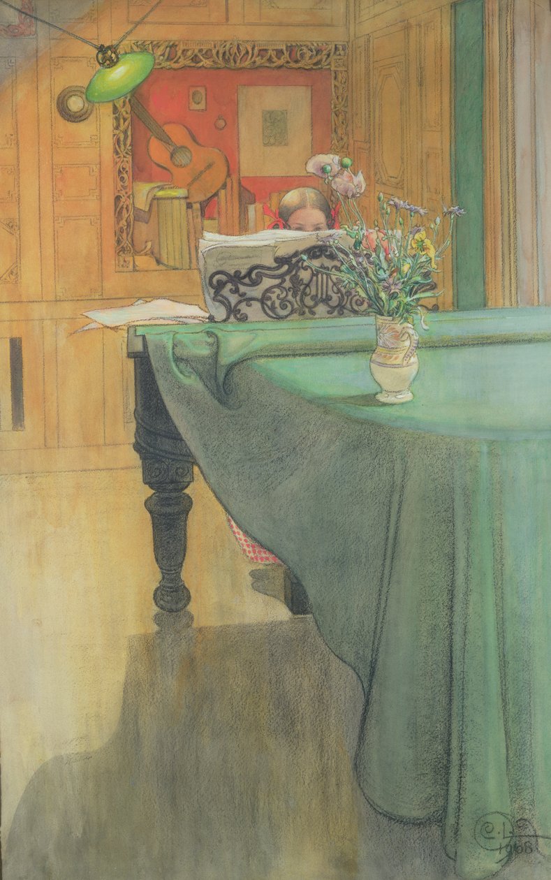 Brita pianon ääressä, 1908 tekijältä Carl Larsson