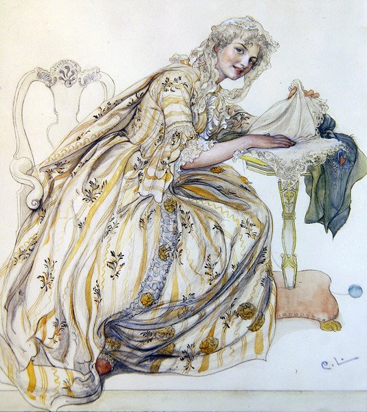 Joulukoristeet (akvarelli paperille) tekijältä Carl Larsson