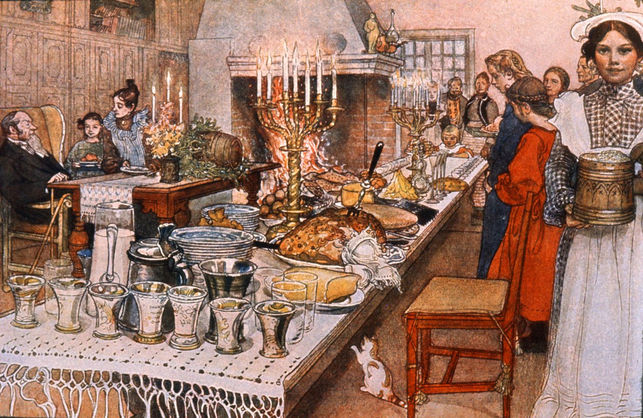 Ceia de Natal na Suécia, início do século 20 (ilustração) finlandesa tekijältä Carl Larsson