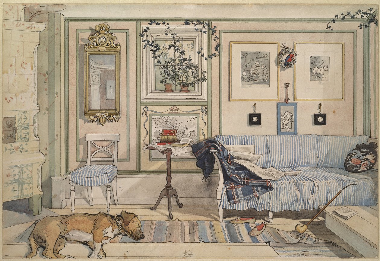 Cozy Corner, "A Home" -sarjasta, n. 1895 (akvarelli paperille) tekijältä Carl Larsson
