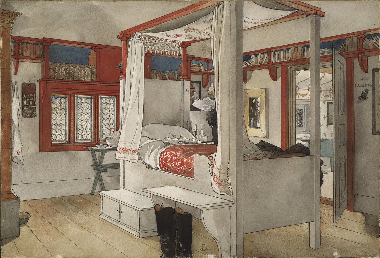 Isän huone, sarjasta Koti, n.1895 (wc paperille). tekijältä Carl Larsson