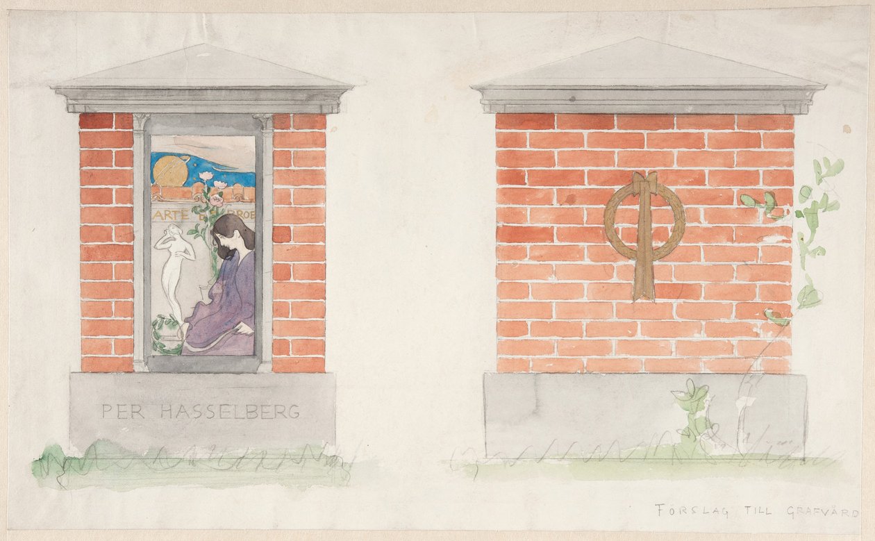 Ehdotus Per Hasselbergin hautamuistomerkiksi tekijältä Carl Larsson