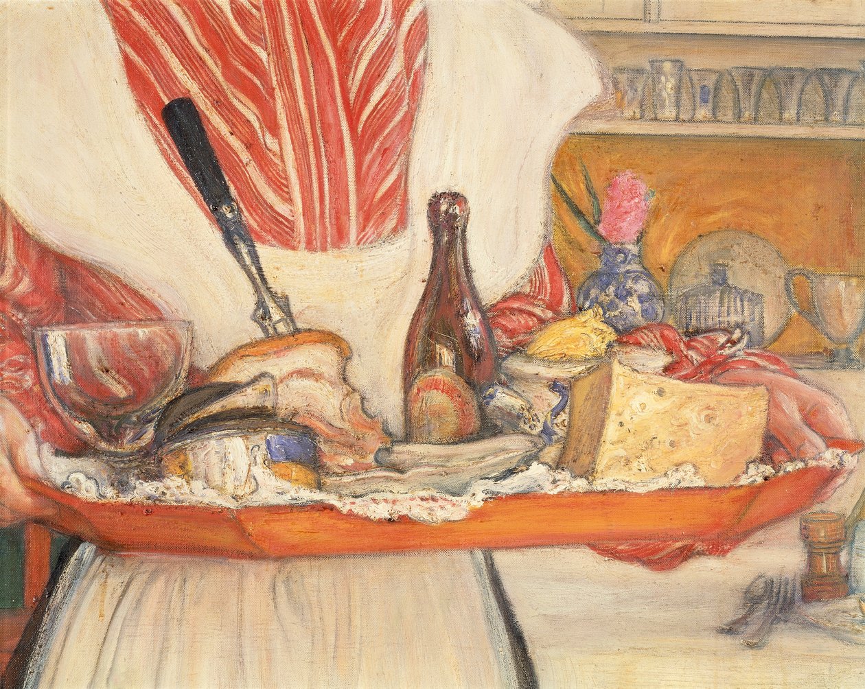 Housemaid, aamiaistarjotin, yksityiskohta tekijältä Carl Larsson