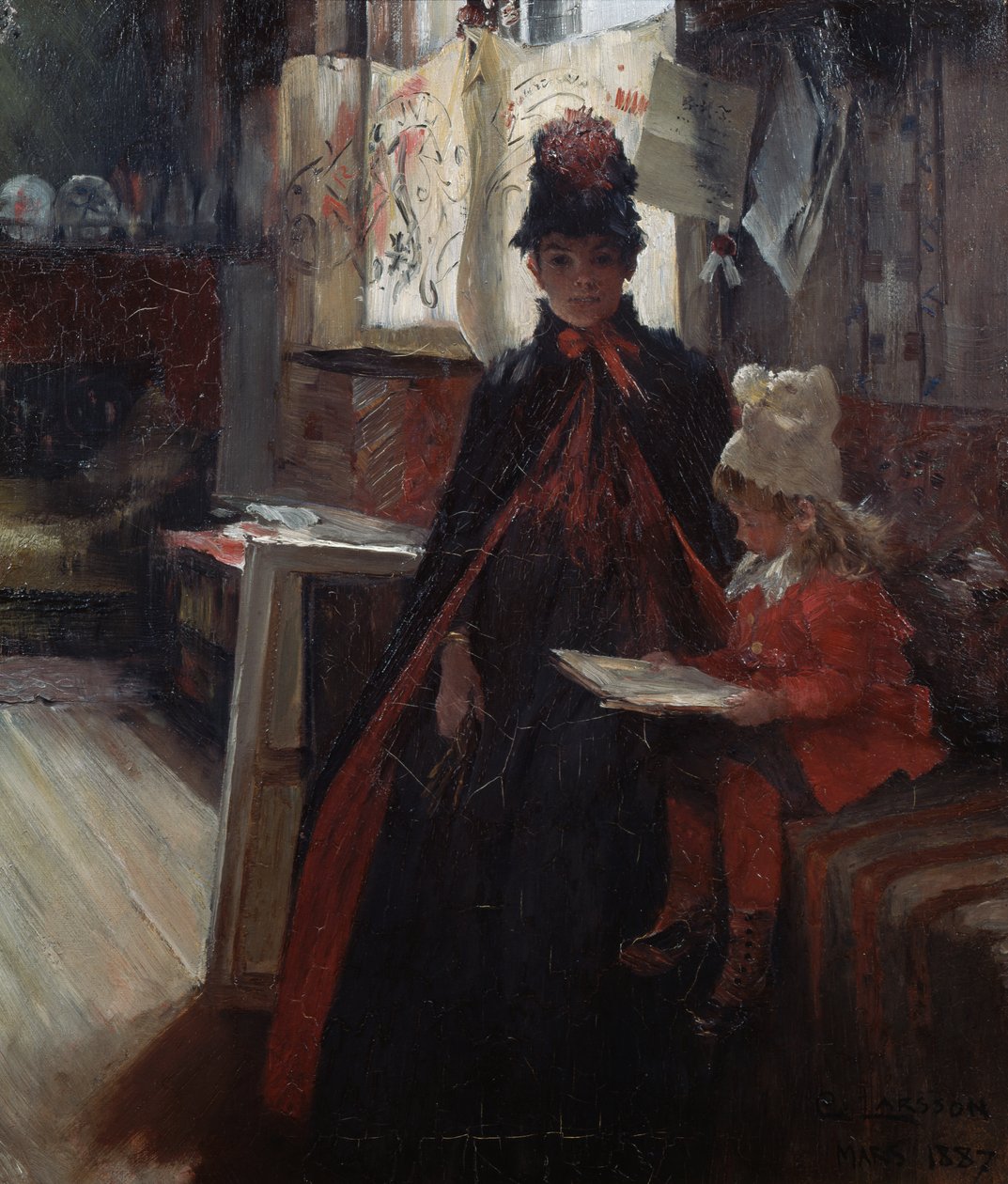 Valandissa, sisätiloissa Karinin ja Suzannen kanssa tekijältä Carl Larsson