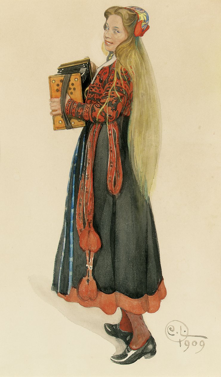 Lisbeth soittaa harmonikkaa, 1909 tekijältä Carl Larsson