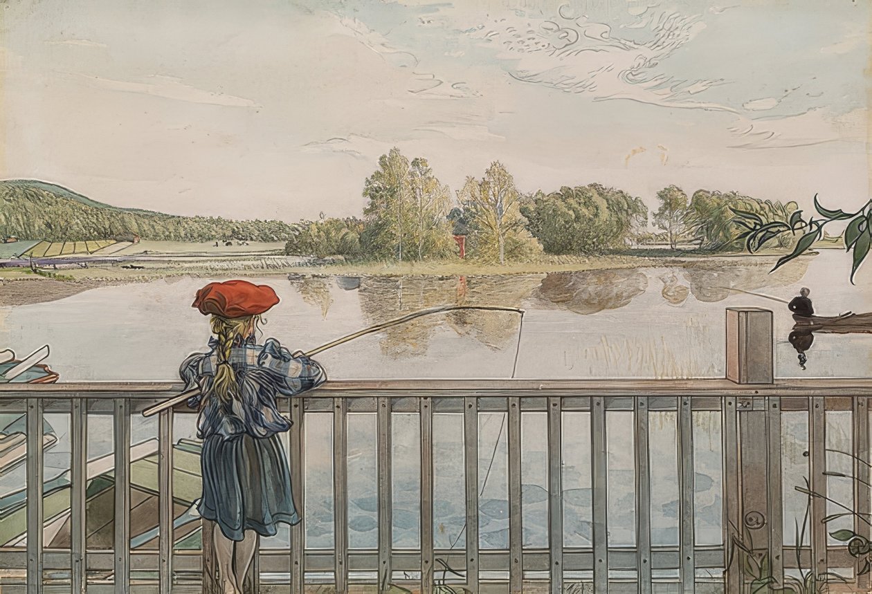 Lisbeth kalastaa. Noin 1895 tekijältä Carl Larsson