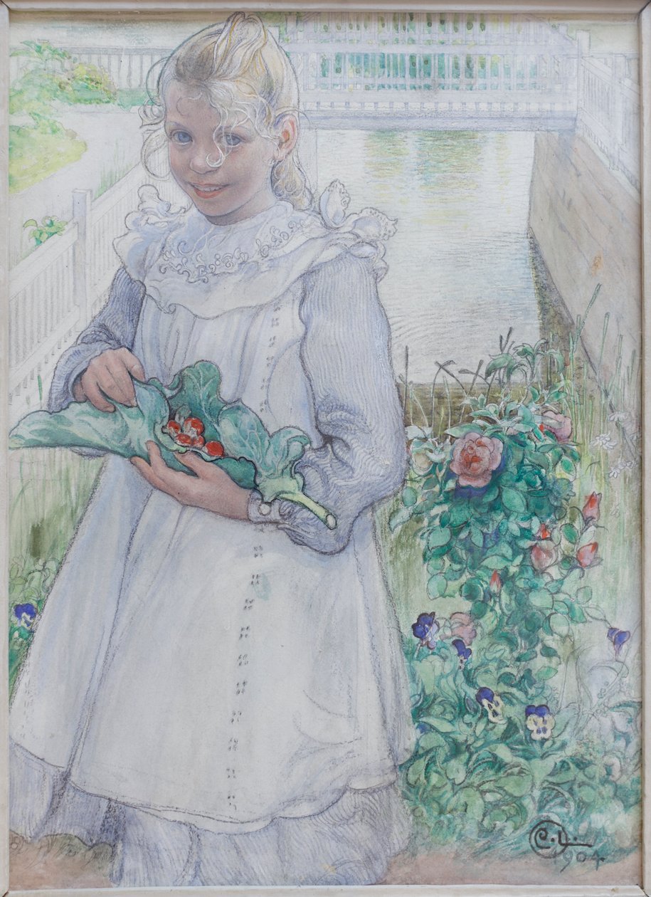 Pikkutyttöni mansikoiden kanssa tekijältä Carl Larsson