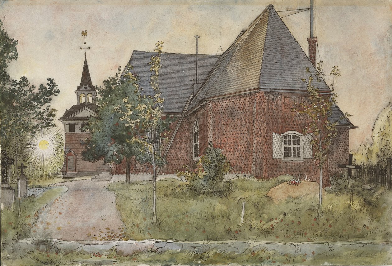 Old Sundborn Church, A Home -sarjasta, n. 1895 (wc paperilla) tekijältä Carl Larsson