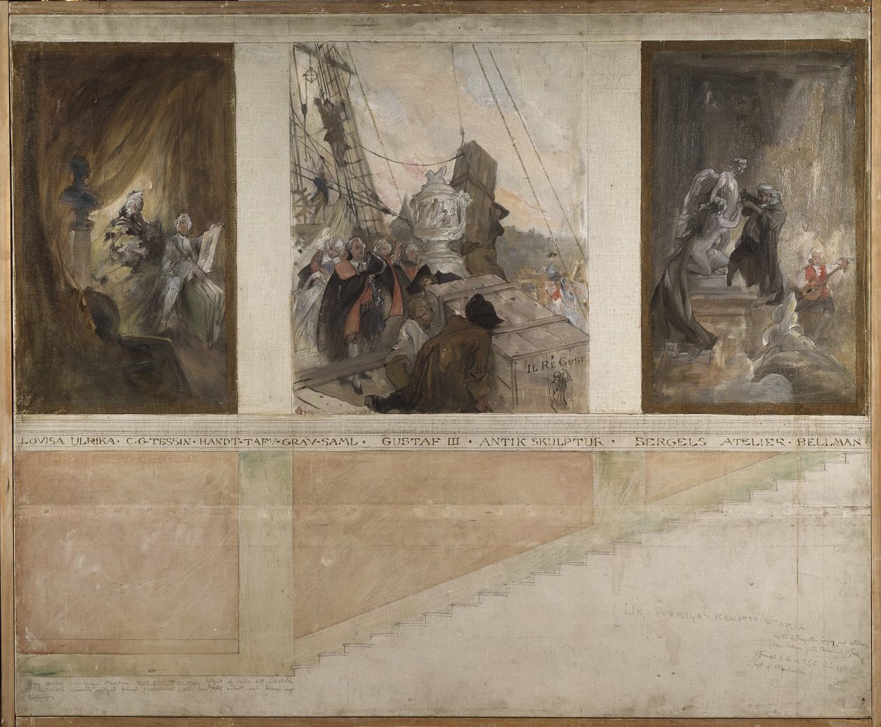 Toinen ehdotus NM:n alahallin seinien koristeluksi tekijältä Carl Larsson