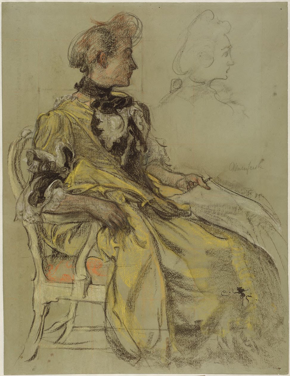 Luonnos Lovisa Ulrikan puvusta: Alustava piirros Lovisa Ulrikan freskoon Kansallismuseon portaikossa, Tukholmassa tekijältä Carl Larsson