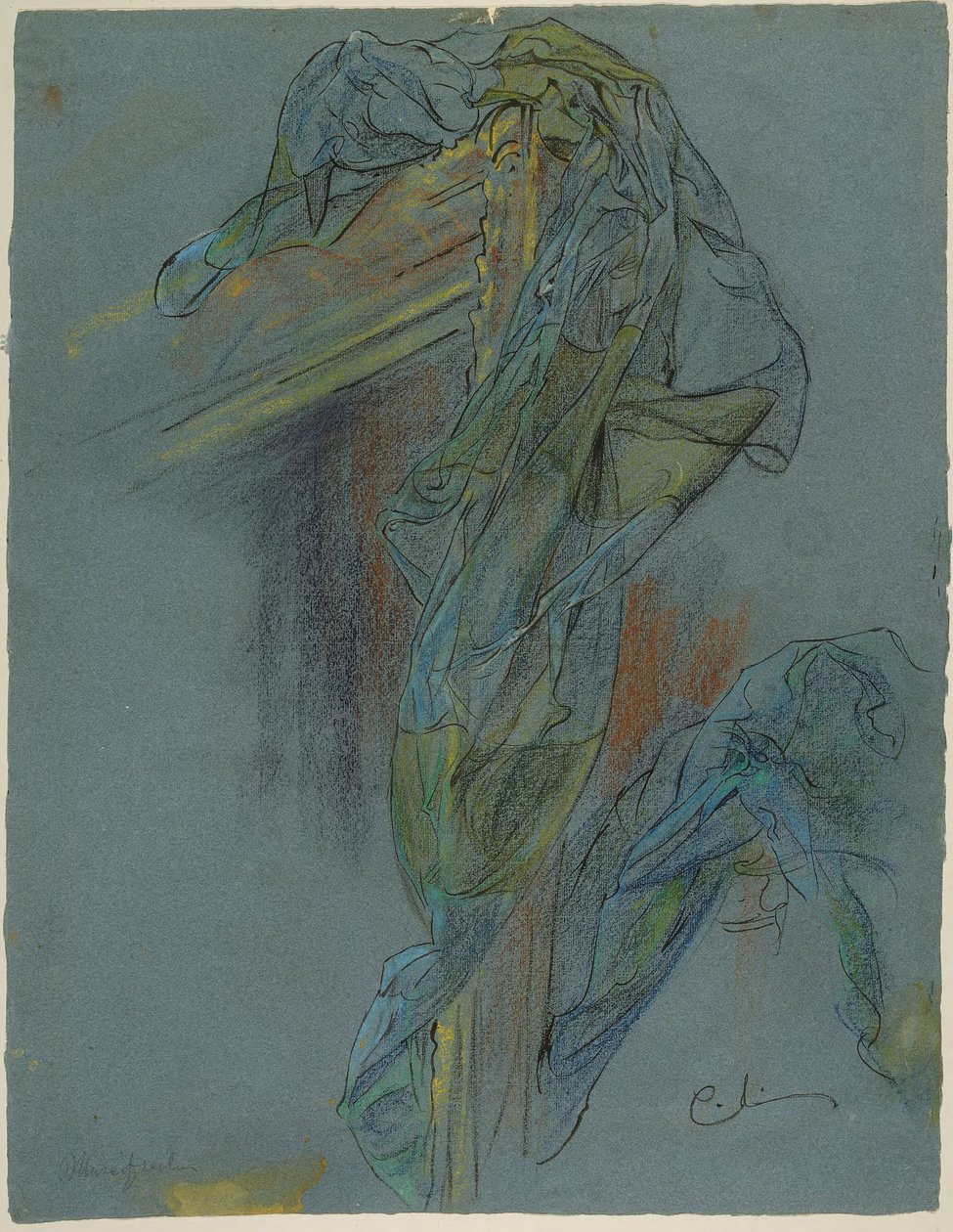 Tutkimus Boucherin teoksen ”Venuksen voitto” kehyksestä ja verhoista: Alustava piirros Lovisa Ulrikan freskolle Kansallismuseon portaikossa, Tukholmassa tekijältä Carl Larsson