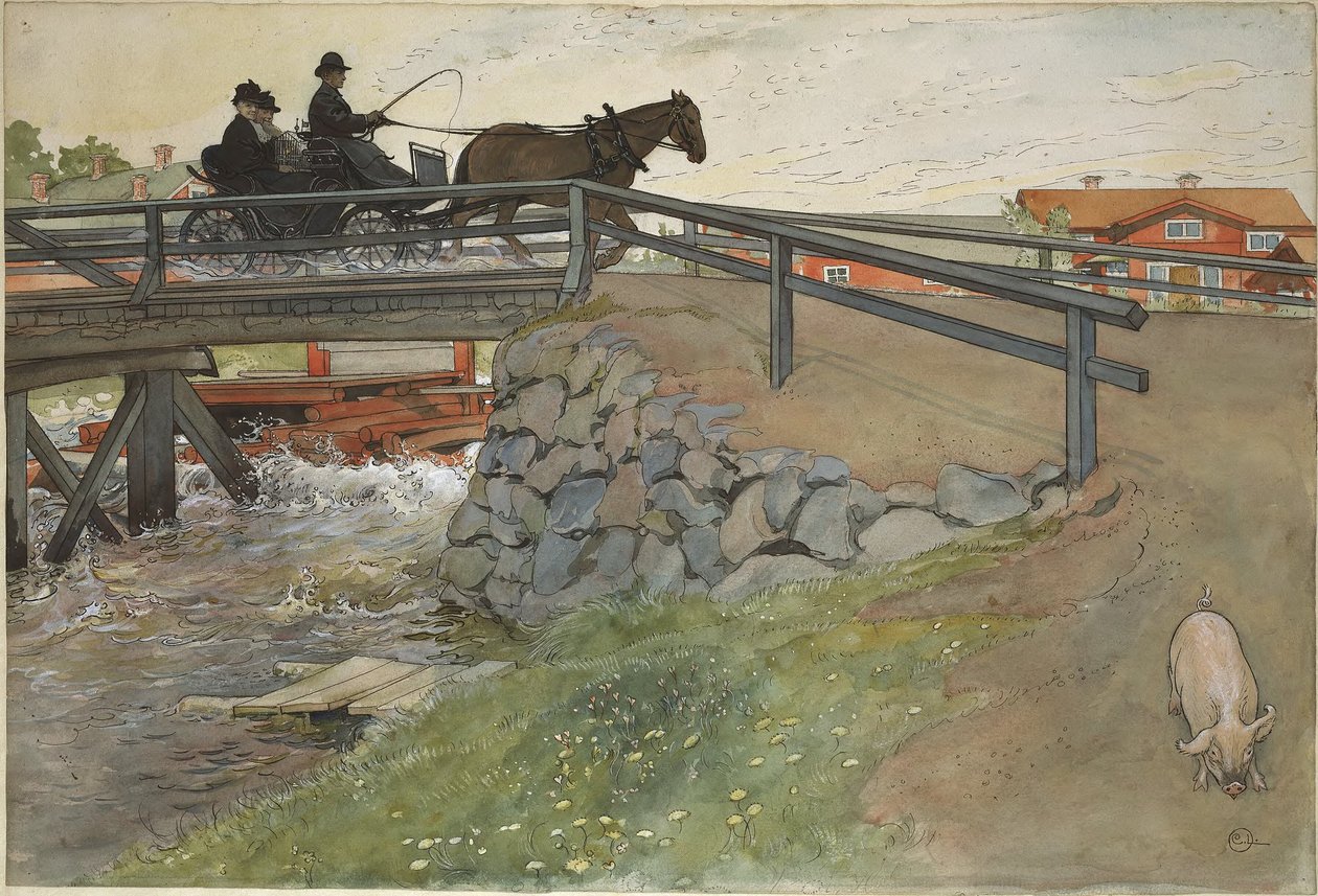 Silta. Teoksesta "Koti" (26 akvarellia) tekijältä Carl Larsson