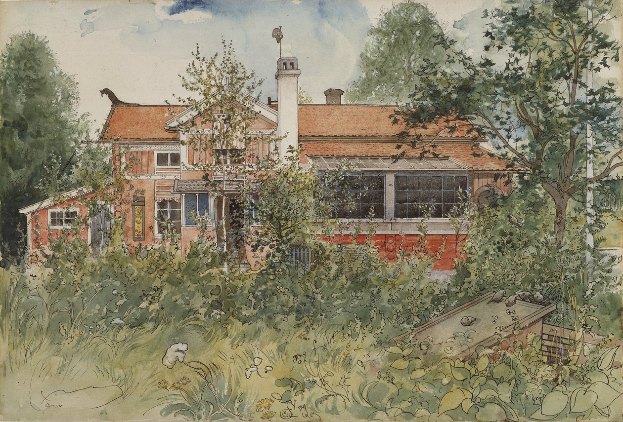 Mökki, A Home -sarjasta, n. 1895 (wc paperilla) tekijältä Carl Larsson