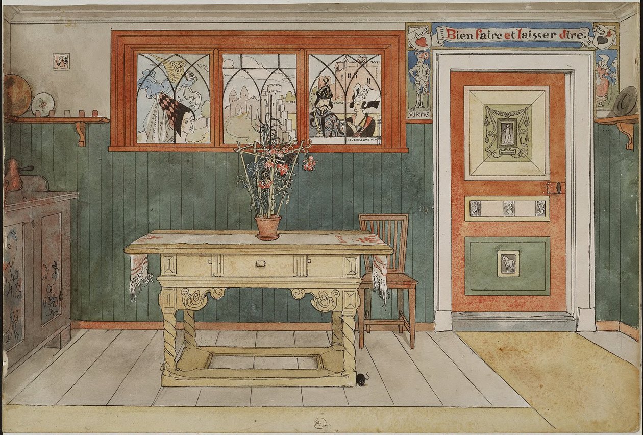 Ruokasali. Teoksesta Koti (26 akvarellia) tekijältä Carl Larsson