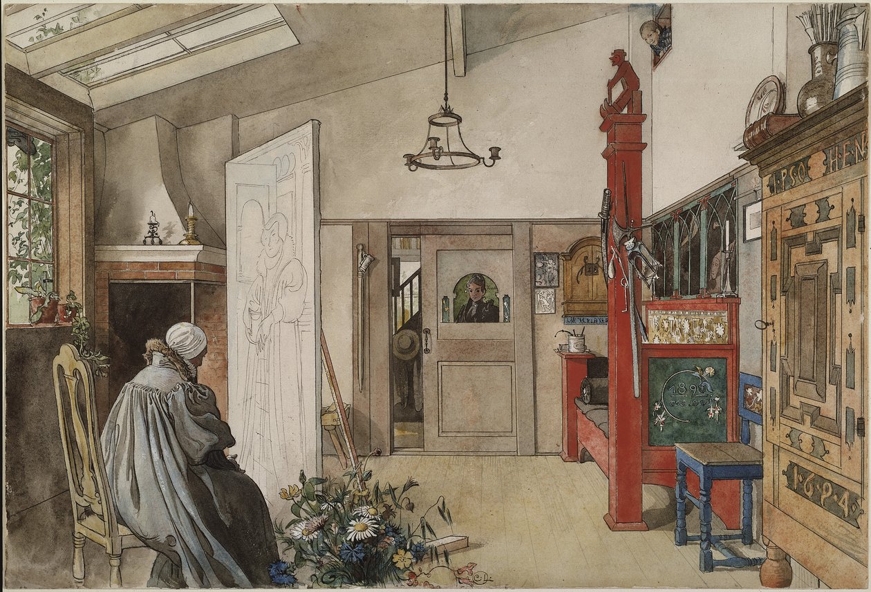 Studio, A Home -sarjasta, n. 1895 (wc paperilla) tekijältä Carl Larsson