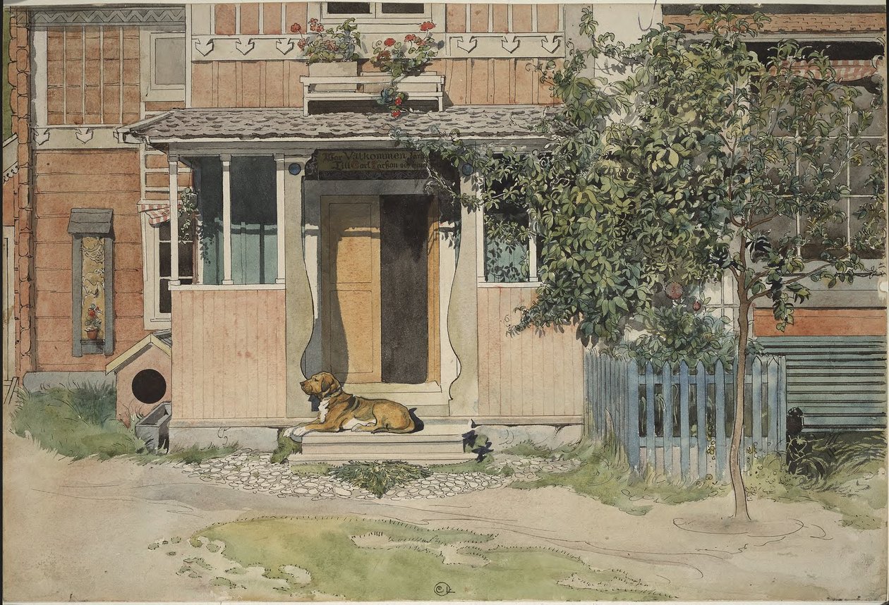 Kuisti. Teoksesta Koti (26 akvarellia) tekijältä Carl Larsson