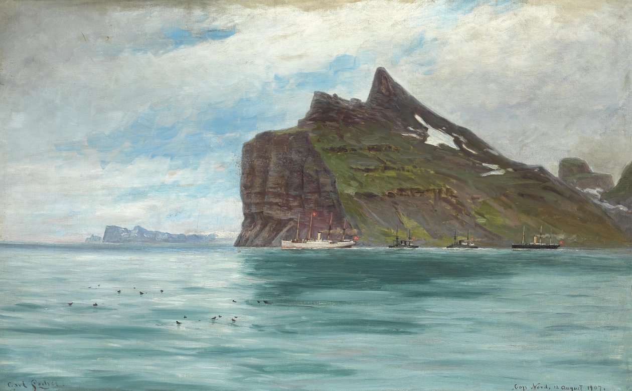 Näkymä Cape Northista, Islannista, Tanskan kuninkaalliselta matkalta vuonna 1907 höyrylaiva SS Birma -laivalla tekijältä Carl Locher