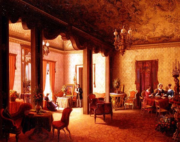 Tsarina Alexandran salongin sisustus Villa des Herzogs Serradifalcossa, Palermo tekijältä Carl Ludwig Rundt