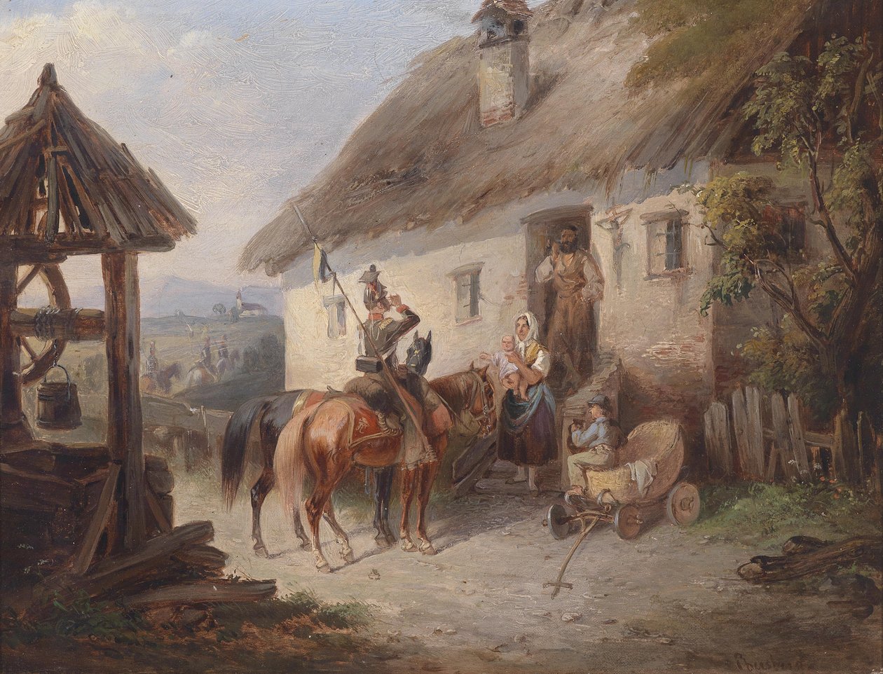 Österreichische Ulanen vor einem Bauernhaus tekijältä Carl Martin Ebersberg