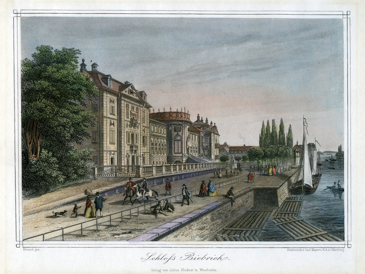 Biebrichin palatsi, Wiesbaden, Saksa, n. 1820 tekijältä Carl Mayer