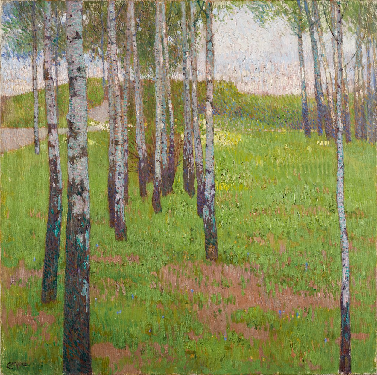 Koivulehto iltavalossa tekijältä Carl Moll
