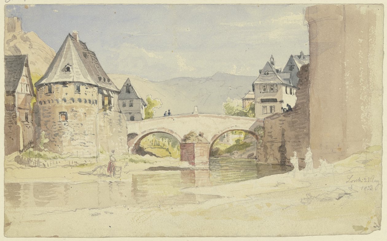Vuonna 1556 rakennettu, nykyisin purettu kivinen silta Wisper-joen yli Lorchissa Rheingaussa tekijältä Carl Morgenstern
