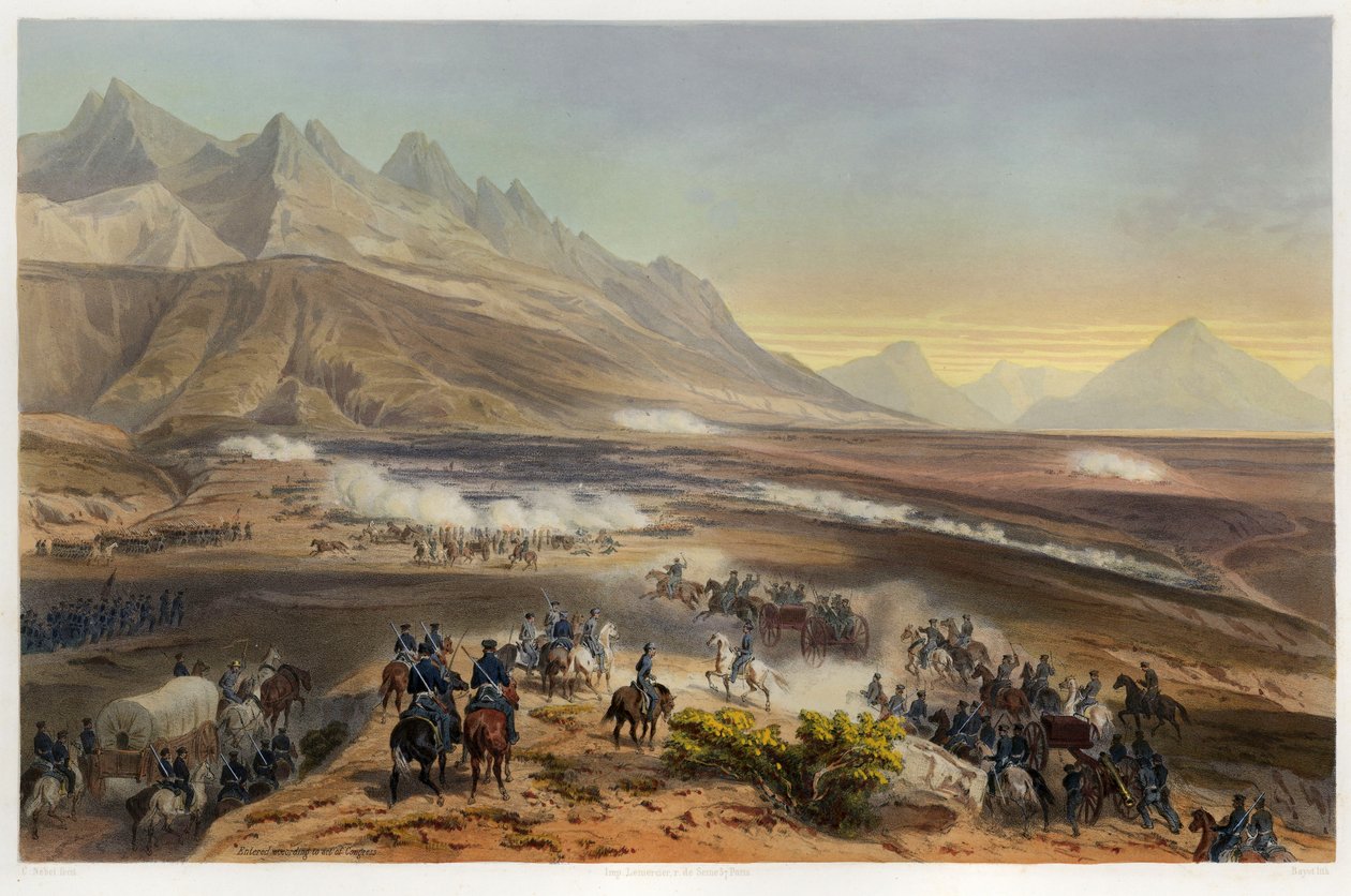 Buena Vistan taistelu, Yhdysvaltain ja Meksikon välinen sota, pubi. 1851 (värilitografia) tekijältä Carl Nebel
