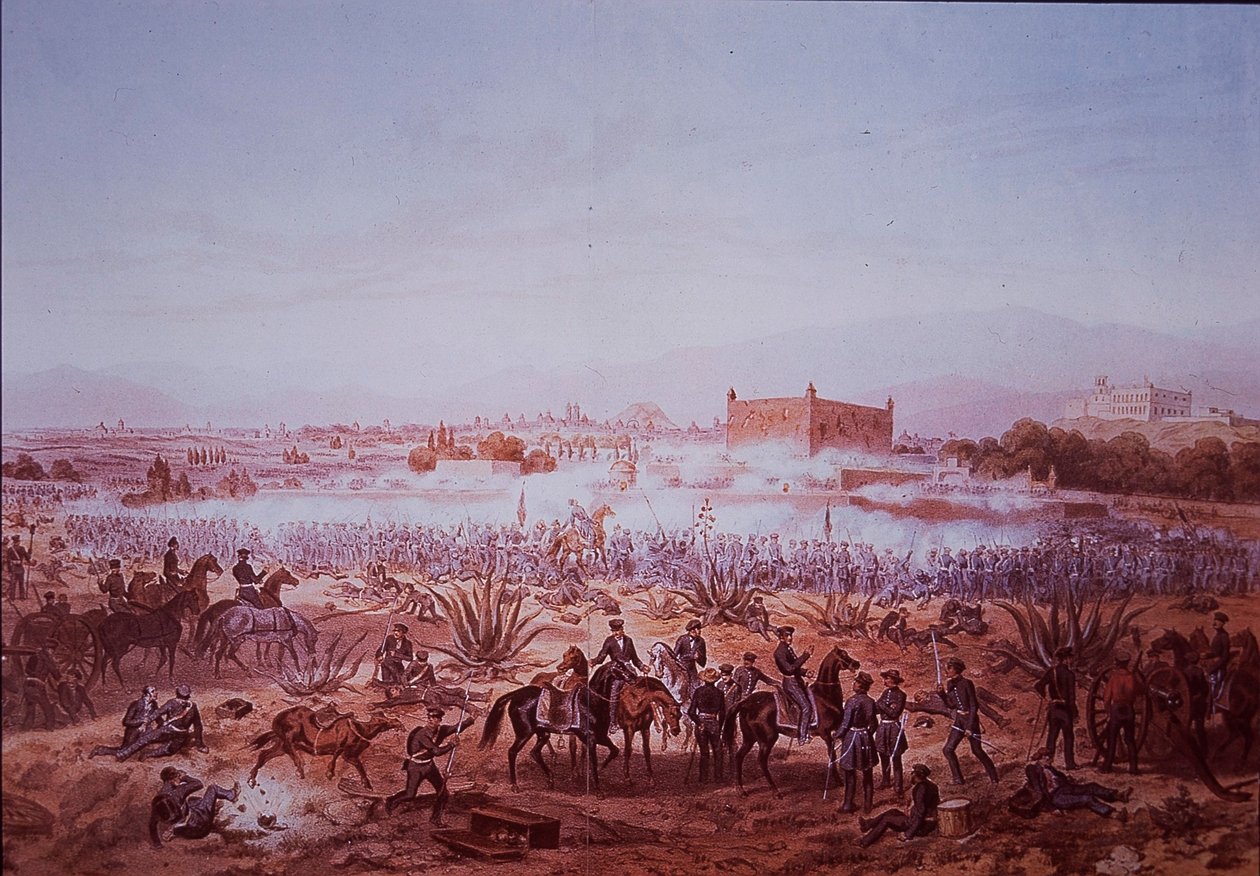 Meksikon ja Amerikan sota (1846-48), Molino del Reyn taistelu, Yhdysvaltain joukot hyökkäämässä tekijältä Carl Nebel