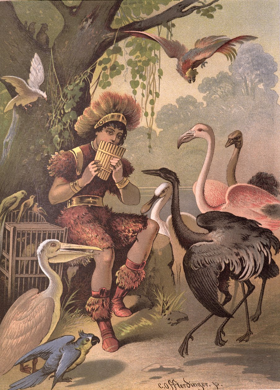 Papageno, linnunsieppaaja, Wolfgang Amadeus Mozartin (1756-91) "Taikahuilusta" tekijältä Carl Offterdinger