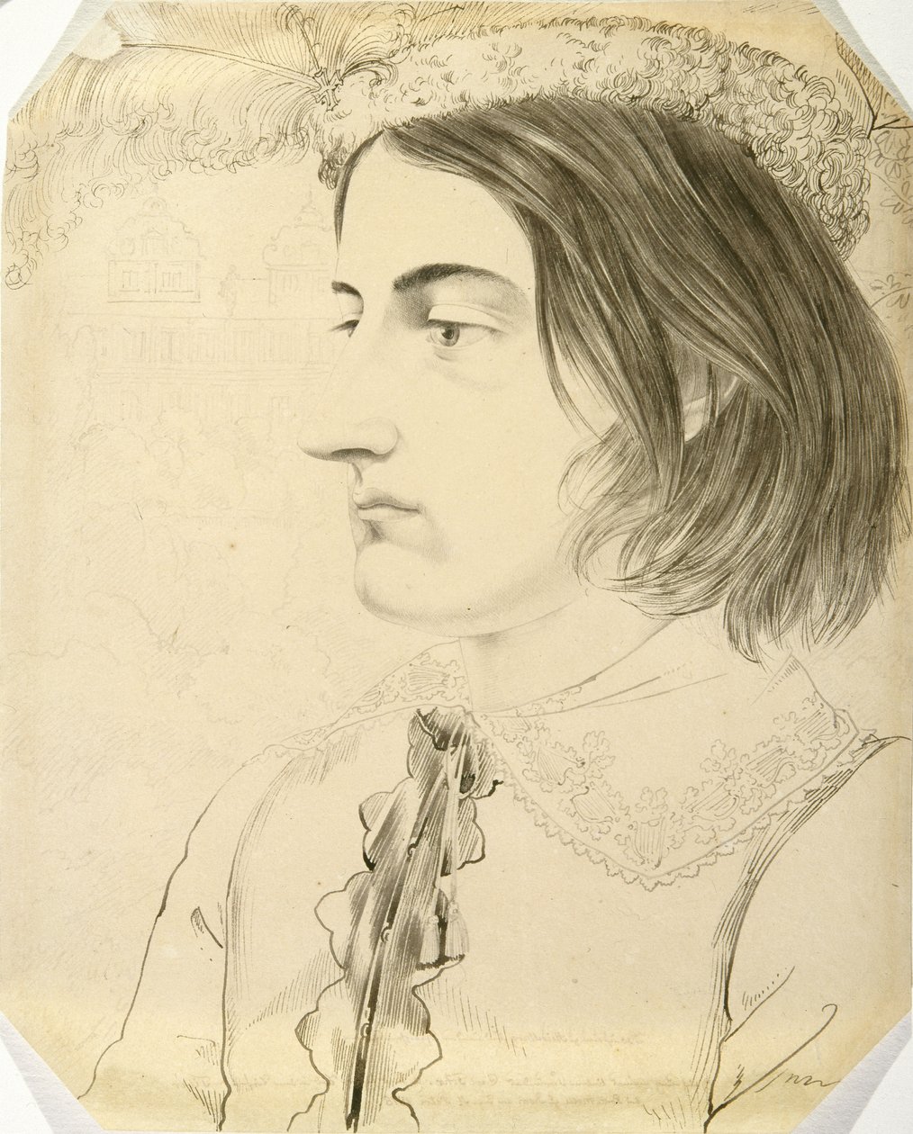 Ludwig Simon, teologinen opiskelija, 1816 (kynä & sivellin ja musta muste kudospaperilla) tekijältä Carl Philipp Fohr
