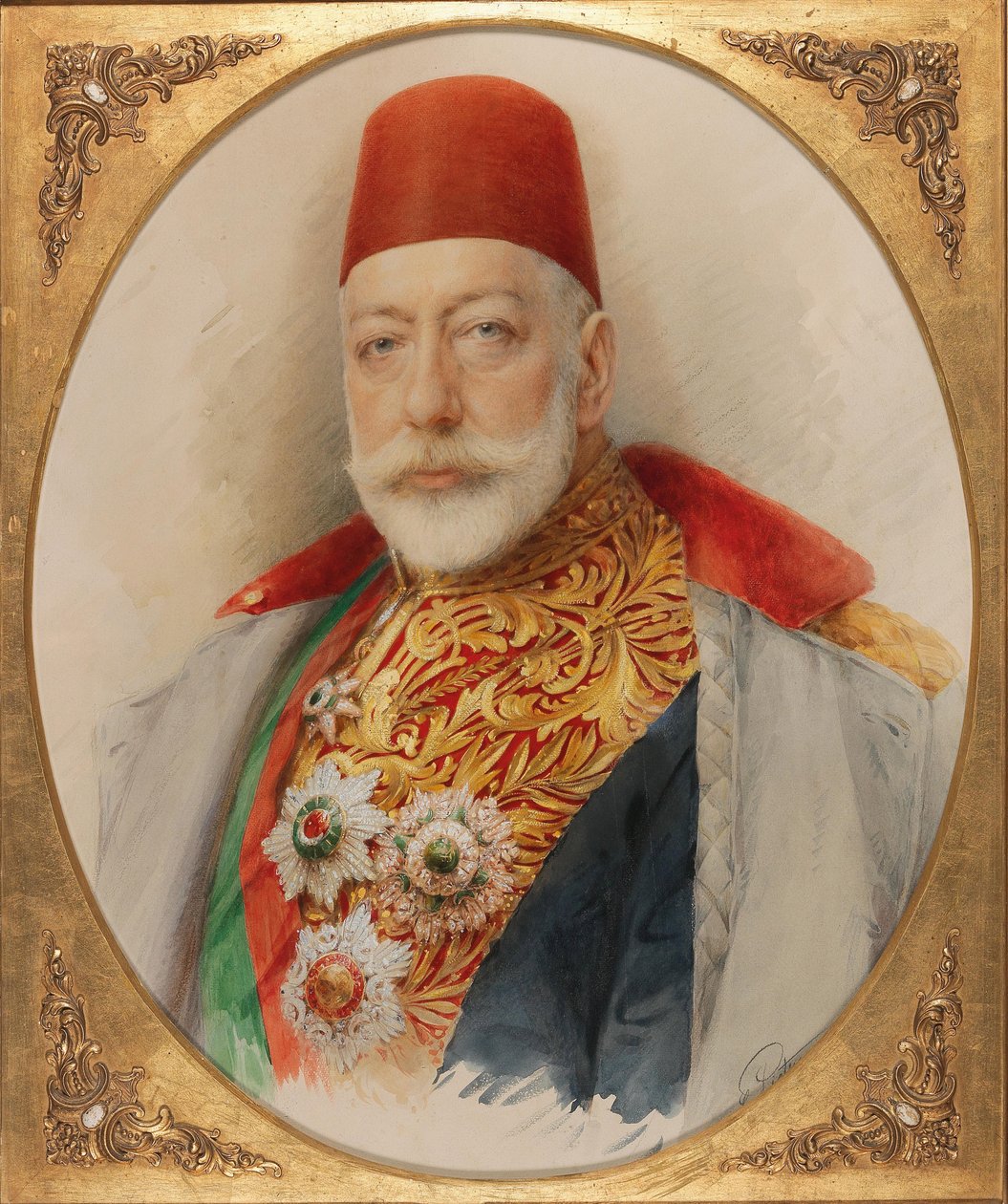 Muotokuva Mehmed V:stä 1844-1918, Ottomaanien valtakunnan sulttaani ja kalifi. tekijältä Carl Pietzner