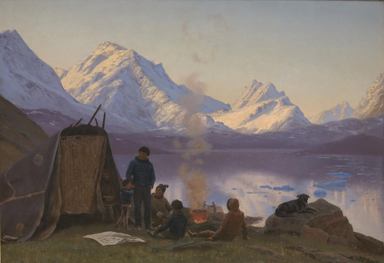 Grönlantilainen asutusvuonon rannalla. Kesä tekijältä Carl Rasmussen