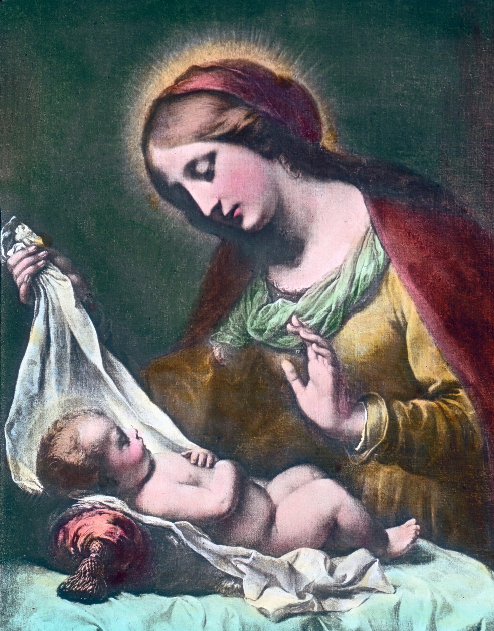 Madonna ja lapsi. Italialaisen barokkimaalari Carlo Dolcin (1616 - 1686) maalaus (päiväämätön). Kuvan päivämäärä: noin 1900. Carl Simonin arkisto tekijältä Carl Simon