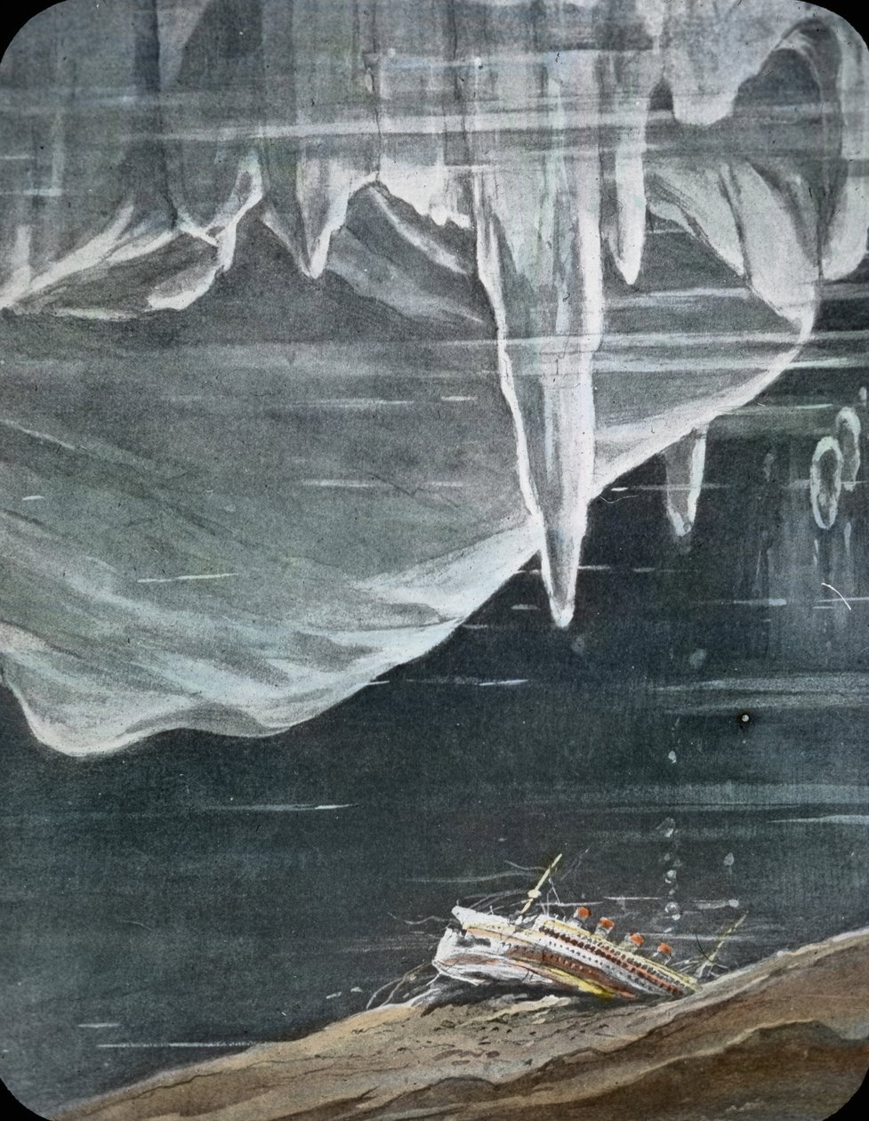 Titanicin neitsytmatka 1912, Titanicin katastrofi, kuvitus, Titanicin uppoaminen, historia, historiallinen, kuvitus, Carl Simon, käsin väritetty lasidia tekijältä Carl Simon