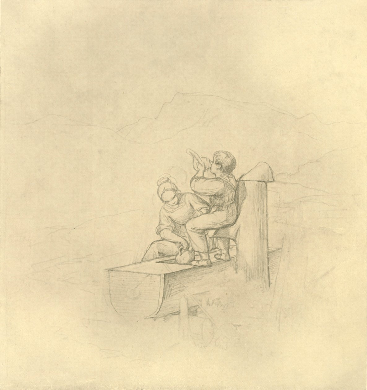 Am Brunnen, 1800-luvun puoliväli, loppu, n. 1924. tekijältä Carl Spitzweg