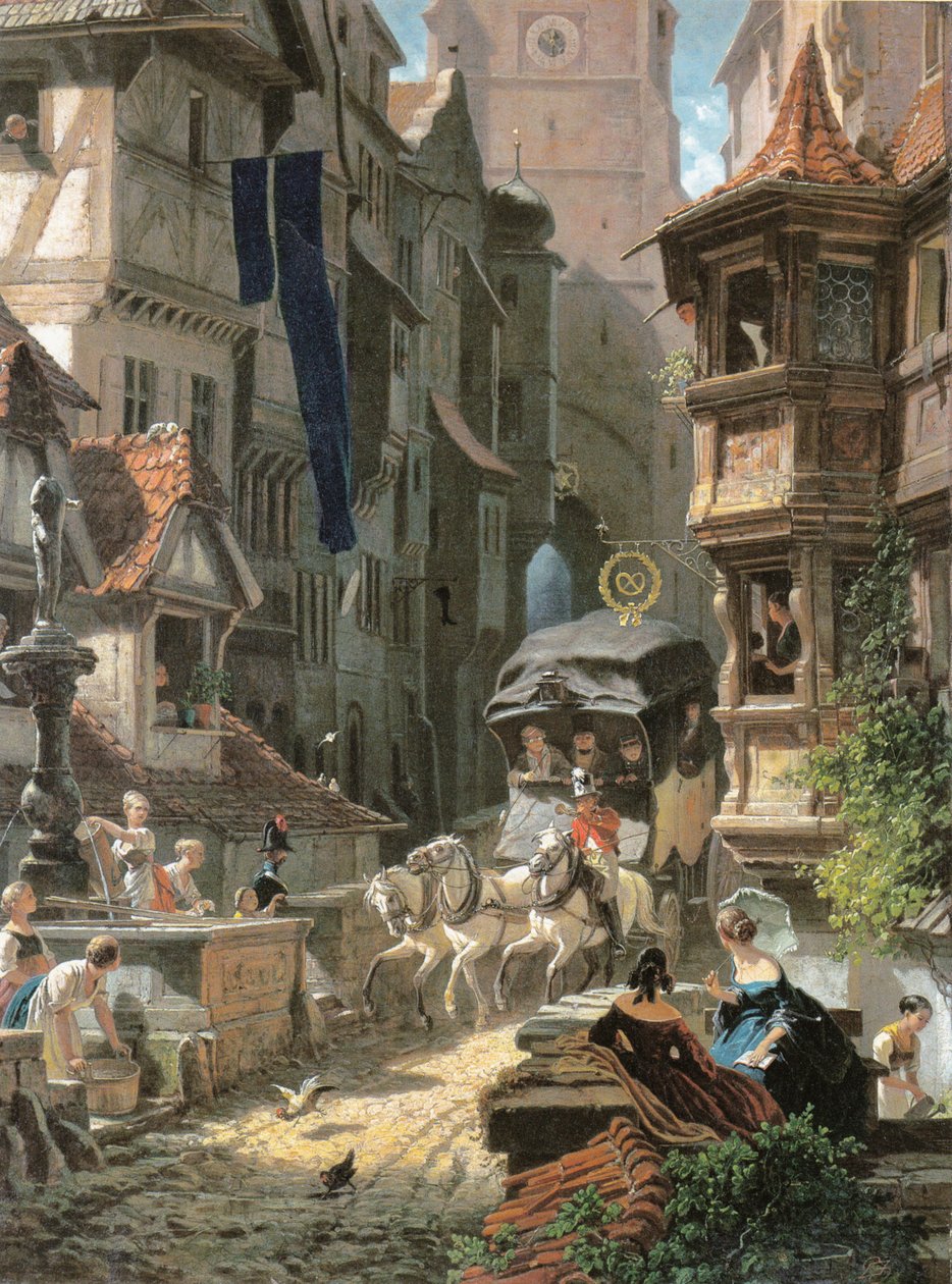 Ankunft der Postkutsche tekijältä Carl Spitzweg
