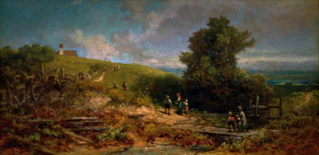 Auf dem Kirchsteig tekijältä Carl Spitzweg