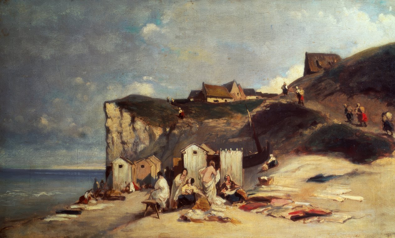 Uimassa olevia naisia meren rannalla lähellä Dieppe I:tä tekijältä Carl Spitzweg